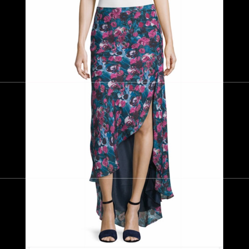 Haute Hippie Floral-Print Silk Asymmetric Skirt